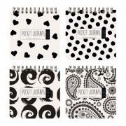 Блокнот 60 листов А7 105х105 в точку, гребень, пластиковая обложка Pocket journal Black&White 80г/м2 3-654/01 Bruno Visconti 24/96