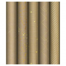 MESHU/Бумага упаковочная  крафт. Golden Pattern70 х 100 см/MS_55007/ассорти 5 дизайнов