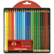 Карандаши цветные 24шт Polycolor Polycolor Landscape 3824 6-гранные, заточенные, металлический пенал 3824024015PL Koh-I-Noor  321834